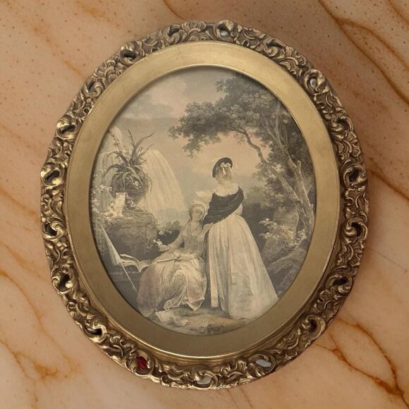 Vintage French Fashion Print in Ornate Gold Frame - Picture 1 of 5